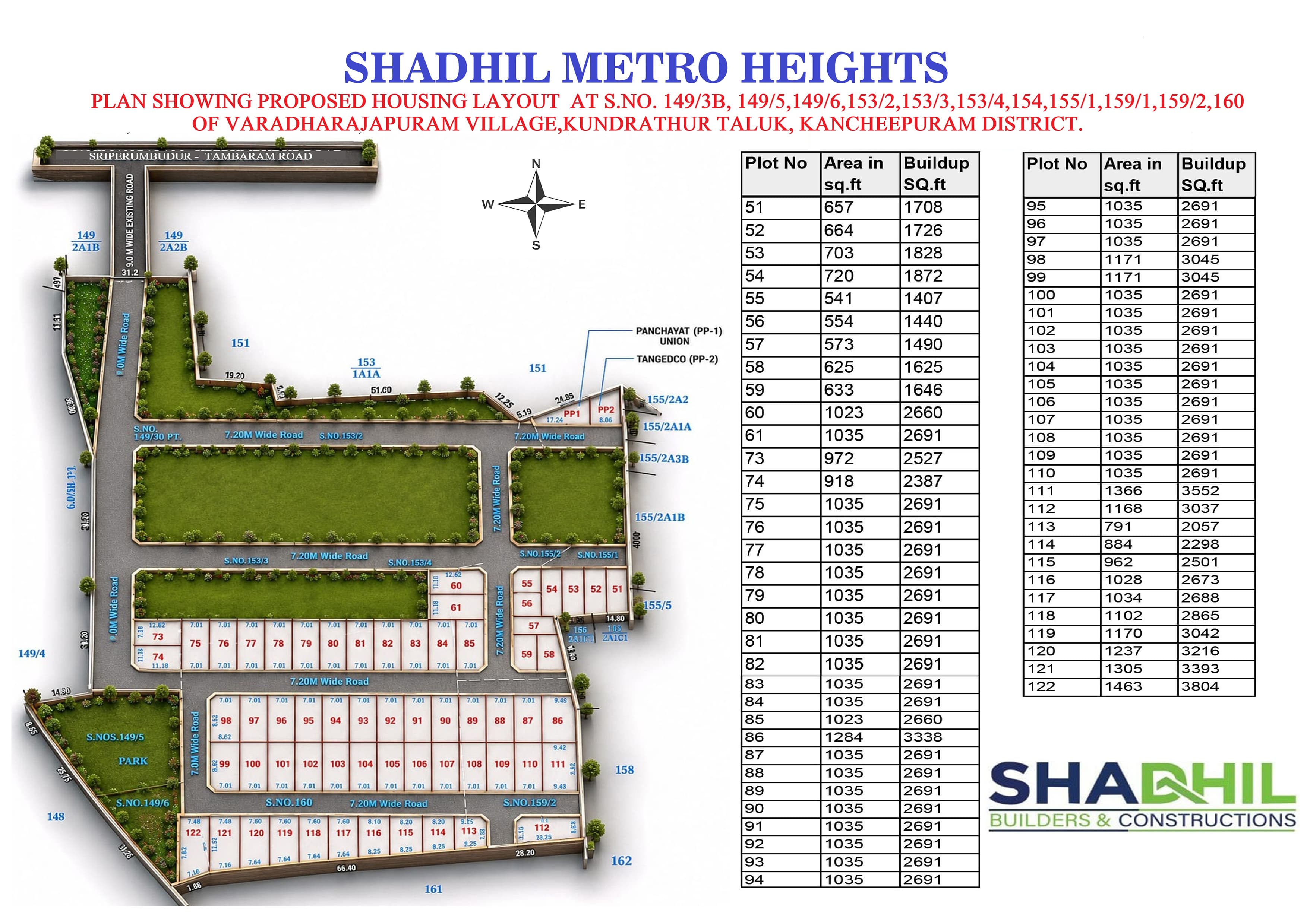 Master plan site layout with plot numbers for Shadhil Metro Heights villas