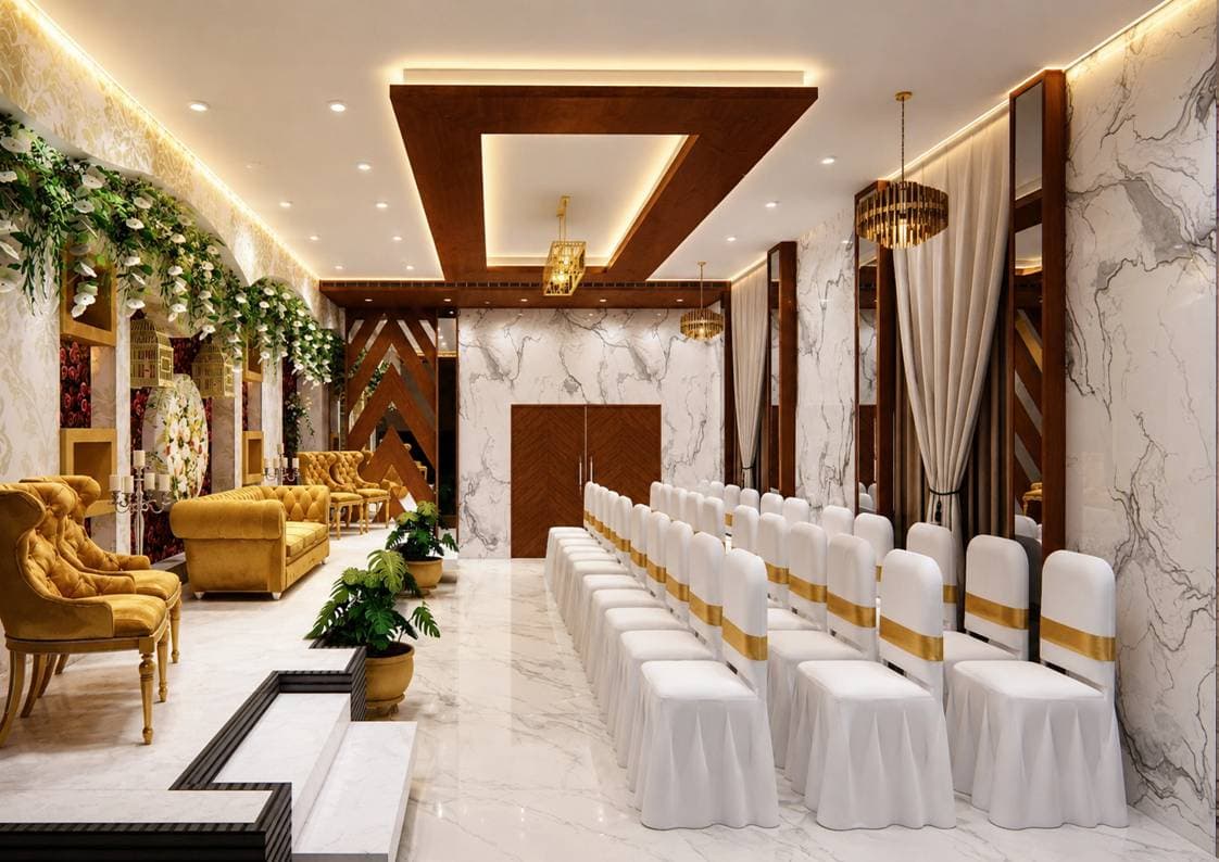 Party hall interior at Shadhil Metro Heights clubhouse Tambaram
